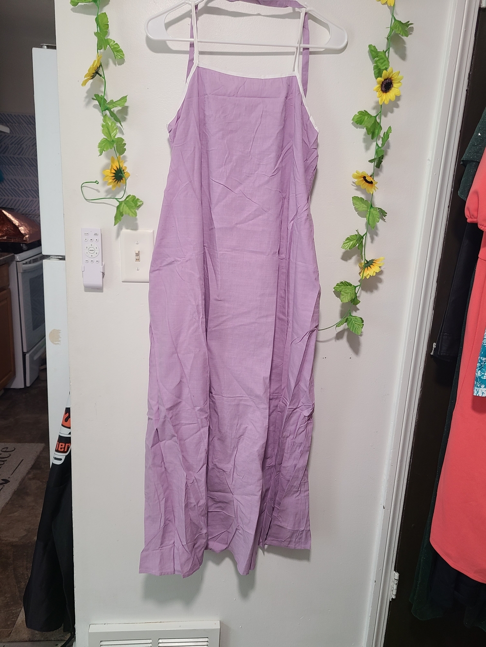 Nwt ZESICA Large lavender linen-blend square-neck maxi dress w/ pockets